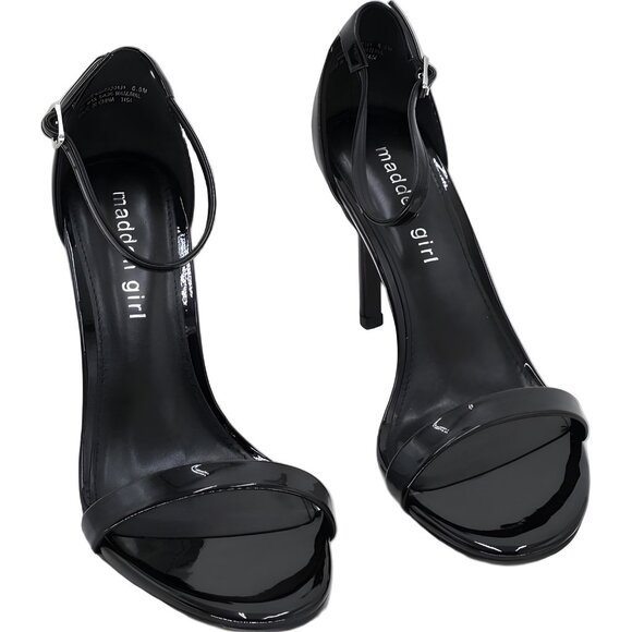 Madden Girl Brazen Two-Piece Stiletto Sandal Black Patent Women's US 6.5M - Picture 1 of 6